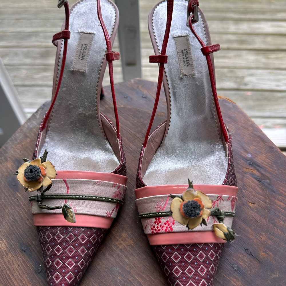 Prada Opanca cloth heels red/pink with flower